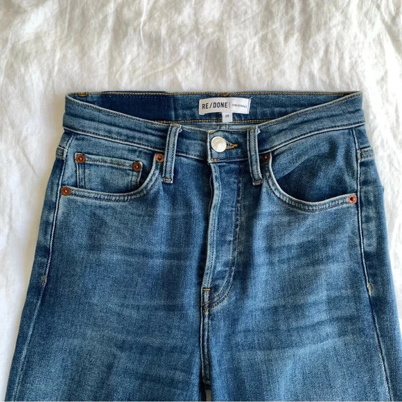Re/Done High Rise Comfort Stretch Ankle Crop Jeans Button Fly Vintage Stone - Picture 2 of 6